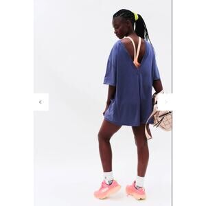 Free People Movement Hot Shot Tee Romper Indigo Blue Size Small NWT